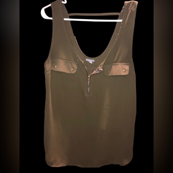 Olive green dressy tank with gold zipper - Picture 1 of 7